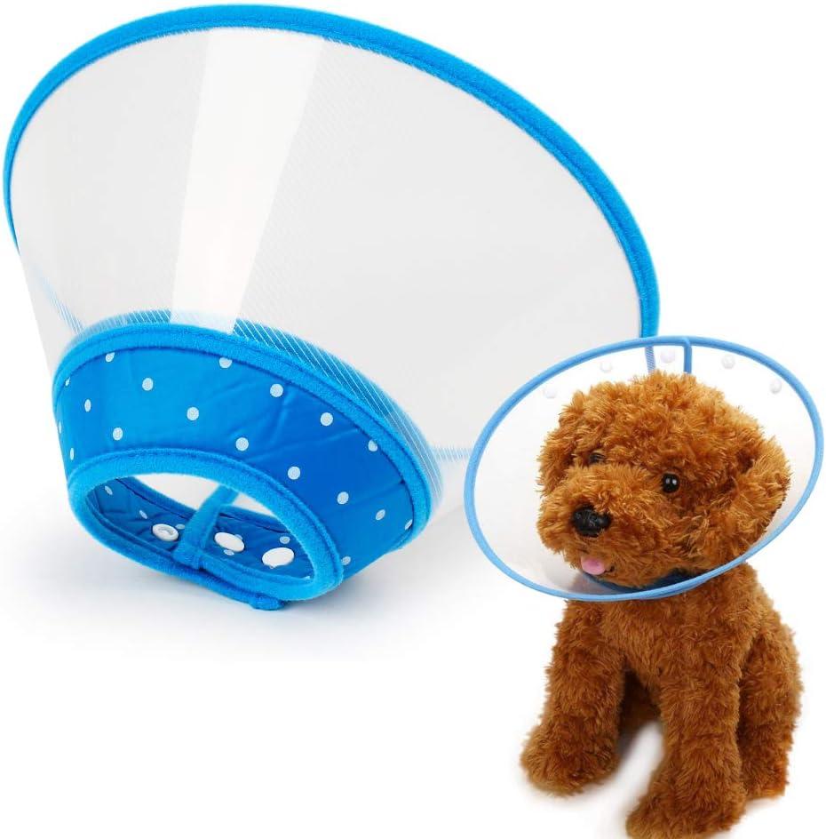 Pet Cone Recovery Dog Cone Adjustable Dog Collar Clear Padded Collar with Breathable Soft Edge, Plastic Puppy Cone Protect The Neck Surgery Recovery, Designed for Cats and Puppies (Medium, Blue)