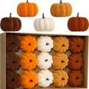 RoseCraft Artificial Flocked Pumpkins, 15PCS Coffee Gold Beige Orange Brown Velvet Foam Faux Pumpkins Decorations, for Fall Harvest Halloween Thanksgiving Table Centerpiece Decor