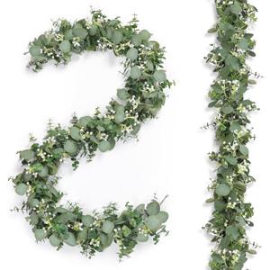 Dremisland Eucalyptus Garland Plant 2 Pack 5.9Ft Artificial Silver Dollar Eucalyptus Garland Eucalyptus Vines for Wedding Backdrop Arch Table Runner Party Home Decor (Eucalyptus,Gypsophila, 2PCS)