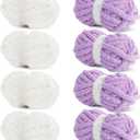 HOMBYS Chunky Chenille Yarn for Crocheting, Super Bulky Jumbo Yarn for Hand Knitting, 3/4" Thick Soft Plush Yarn for Blankets, 8 Skein Pack (27 yds / 8 oz Each), Multi Assorted Cream Purple