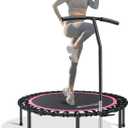 Newan 40"-48" Silent Mini Trampoline Fitness Trampoline Bungee Rebounder Jumping Cardio Trainer Workout for Adults-Max Limit 330lbs (48" Round Pink (have Handle))