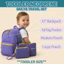 Toddler Neoprene Backpack 13in with 2 zipper pouch AirTag holder for kids | Preschool backpack boys Toddler travel backpack | Daycare backpack boy and girl | Small diaper bag backpack with pouches