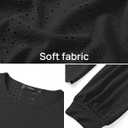 ZESICA Long Sleeve Eyelet Tops for Womens Crew Neck Spring Shirts Casual Loose Blouses 2026 Trendy Clothes (Black, S)