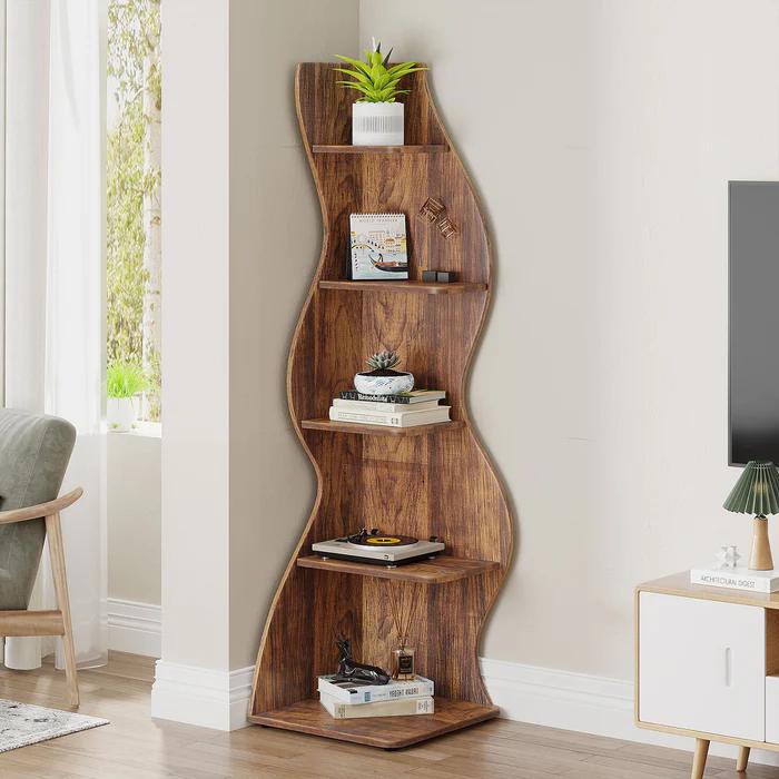 5 Tier Corner Shelf, Modern Corner Wall Bookshelf-Tribesigns