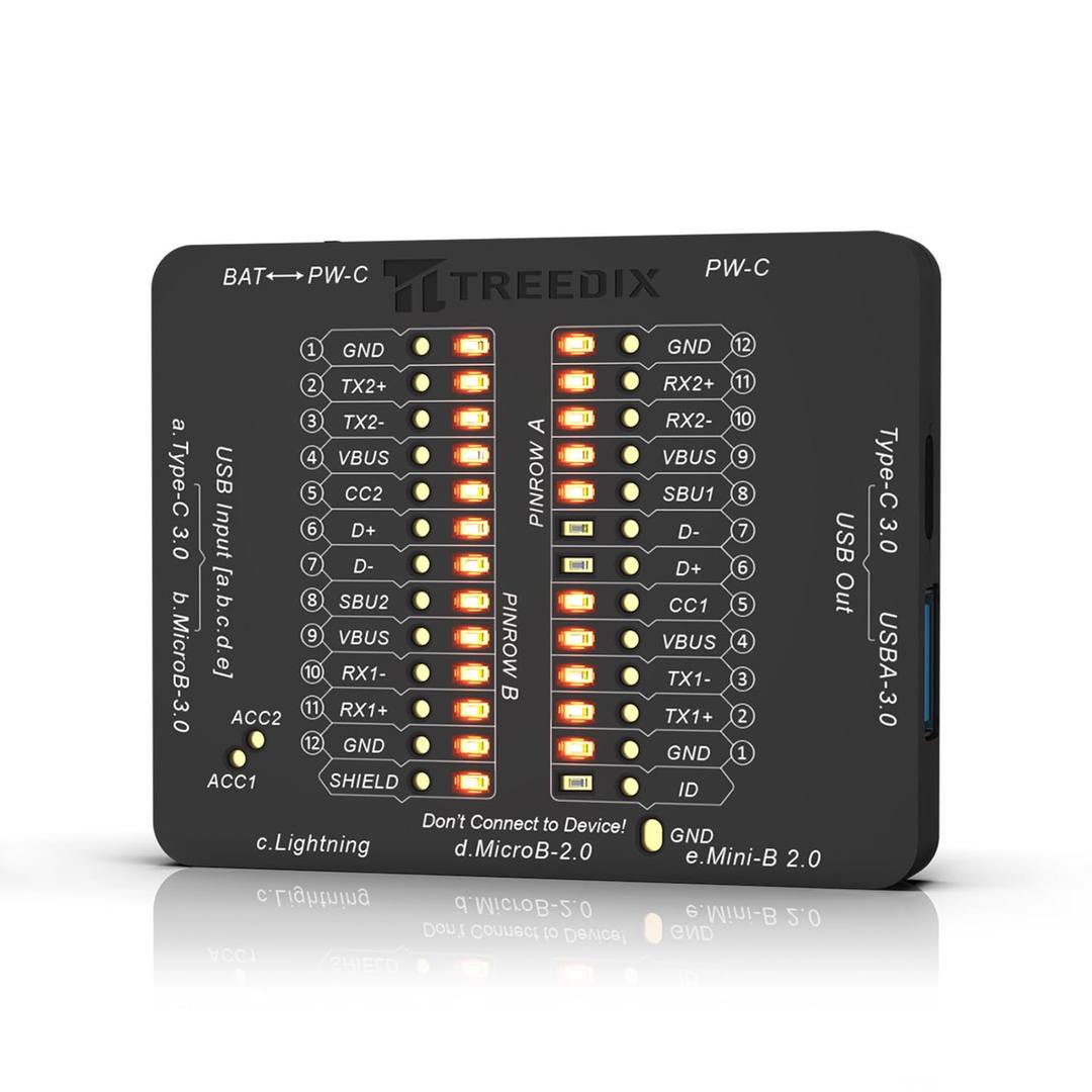 Treedix USB Cable Tester USB Cable Checker Data Wire Fast Detection for Type-C, USB-A 3.0, Micro-B 3.0, Micro-B 2.0, Mini-B 2.0, and for Lightning Cables by Checking the LEDs