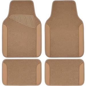 CAR PASS Beige Leather & Waterproof Car Carpet Floor Mats, Universal Car Mats Fit for SUV,Vans,sedans, Trucks,Set of 4pcs Car Carpet with Anti-Slip nibbs Driver Heel Pad (All Beige)