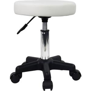 FURWOO Round Rolling Stool Height Adjustable Stool with Wheels for Spa Salon Massage White
