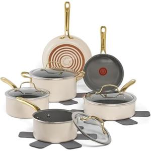 T-fal Preserve Ceramic, Non stick Cookware Set 13-Piece, Made without PFOA and PTFE, Oven & Broiler Safe up to 350F, Includes Stockpot, Saucepans, Frying Pans, Protectors, Pots and Pans, Beige
