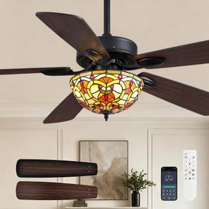 52" Tiffany Ceiling Fan with Lights and Down Rods