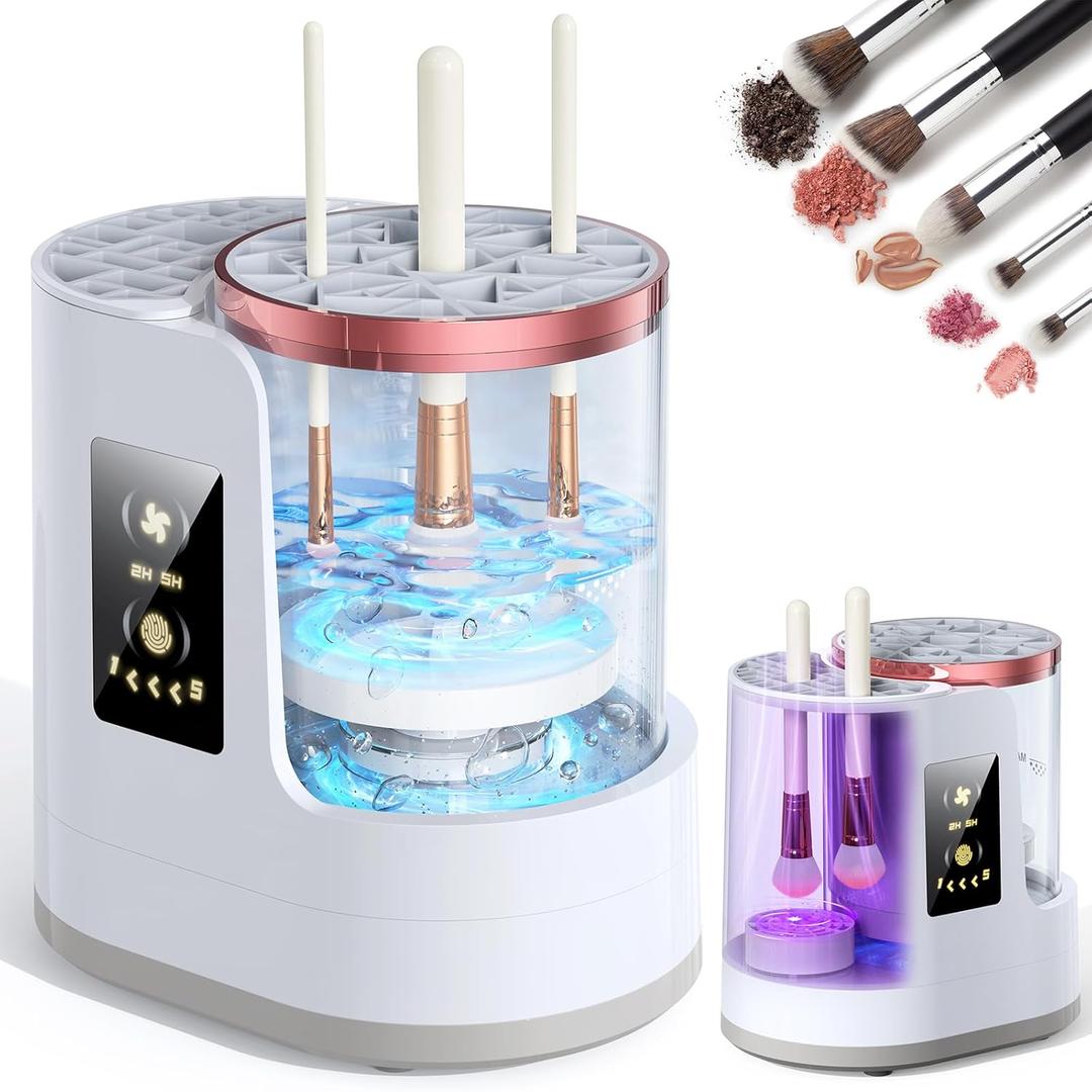 Electric Makeup Brush Cleaner 3-in-1, Automatic Brush Cleaning & Drying Machine with Dual-Direction Cleaning, Adjustable Dryer, Fits All Brush Sizes, for Makeup Brush Set, Blush Brush, Sponges