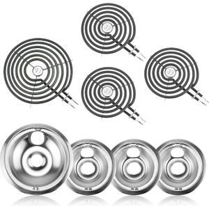 Stove Burner Drip Pan WB31T10010(6") WB31T10011(8") and Electric Stove Replacement Burner WB30M1(6") and WB30M2(8") Compatible for G-E Hot-point Ken-more Electric Range Stove by MIFLUS