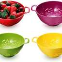 Baderke 4 Pack Mini Colander for Kitchen Plastic Berry Strainer with Double Handles 7.5 x 6 x 3 Inch Small Colander Strainer for Fruits Vegetables Food (Green, Purple, Red, Lemon Yellow)
