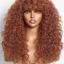 GORGIUS Shaggy Haircuts Curly Wig with Bangs Ginger Brown Wigs Crafted with Style-Archive Technology: Premium Fiber & Remy Human Hair Blended, Realistic Look with True Scalp (Trending Ginger Brown | with True Scalp)
