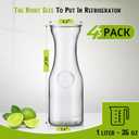 4 x NETANY Set of 4 Glass Carafe with Lid, 1 Liter Beverage Serveware Carafe, Clear Glass Pitcher for Mimosa Bar, Brunch, Cold Water, Juice, Milk, Iced Tea, Lemonade