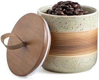 Miamolo Ceramic Jar with Lid Airtight, Coffee Container Kitchen Food Storage Jars for Spice Sugar Tea Bag, Stackable Decorative Jars for Countertop, 18oz