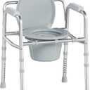 SOUNDFUSE 3 in 1 Bedside Commode Chair, Sturdy Dual-Crossbar Support, 350 Lbs Weight Capacity, Bedside Commode for Seniors with 7.5Qt Bucket, Portable Potty Chair for Adults, Silver