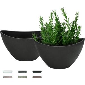 LaDoVita Plant Pots with Drainage Holes, 12 Inch Large Planters for Indoor Plants, Plastic Flower Pots Outdoor, Set of 2 Pack, Frosted Black