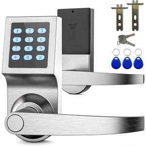 Keypad Door Lock with Handle, Commercial Keyless Door Lock, Smart Door Locks for Front Foor, Keyless Electronic Digital Smart Door Lock for Bedroom, Office, and House Rental Silver