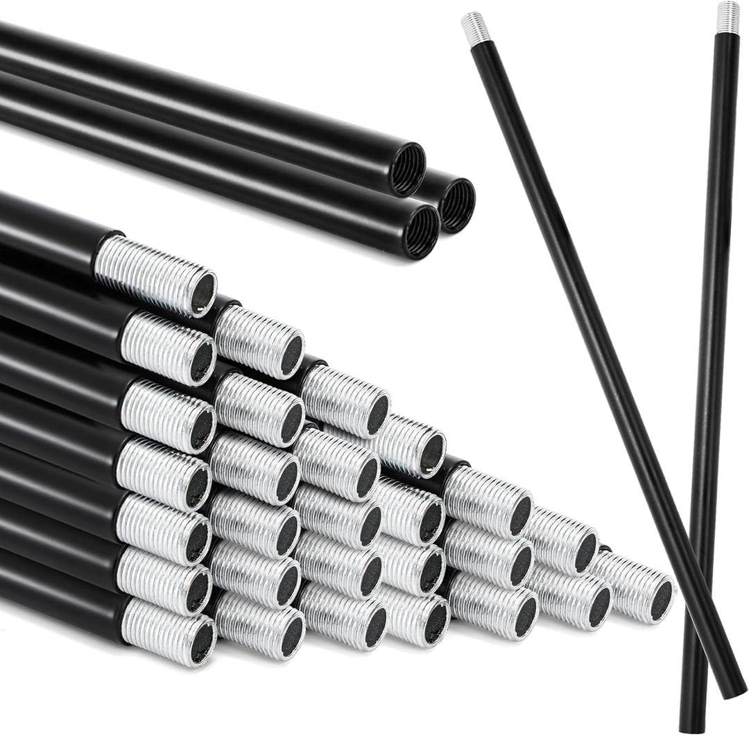 20 Pack Matte Black M10 Threaded Extension Rod, 12 Inches Chandelier Hanging Rods for Pendant Light, Kitchen Island Lighting, Lamp Fixture Down-rods&Stems, Dining Room, Living Space (30cm)