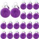 Nosiny 20 Pcs Cheer Faux Pom Pom Keychains Cheer Team Keychains Gifts Bulk Cheerleading Keyring Charm with Tassel for Cheer Team Sport Accessory, (Purple)
