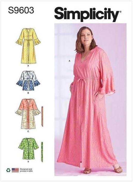 Simplicity SS9603GG Misses' Caftan and Wrap Sewing Pattern Packet, Design Code S9603, Sizes 26W-28W-30W-32W