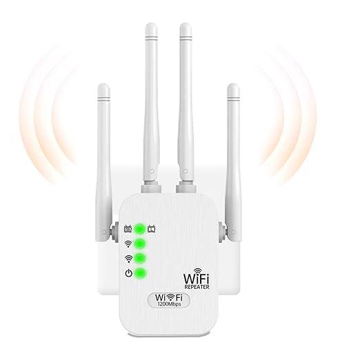 WiFi Extender Booster 1200Mbps, WiFi Booster Range Extender 5GHz & 2.4GHz Dual Band WiFi Repeater Wireless Internet Booster, Repeater/Router/AP Mode, Wider Range, for Home UK Plug