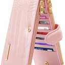 Wallet Women Crocodile Large Capacity Wallets RFID Blocking Multi Card Organizer Womens Billfold Long Purse Credit Cards Holder with Double Zipper,Pink