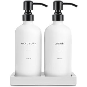 Prus Waso White Soap Dispenser Bathroom Set, Hand and Lotion Dispenser with Pump, Perfect for Bathroom Essentials for New Home. (Silver & White)