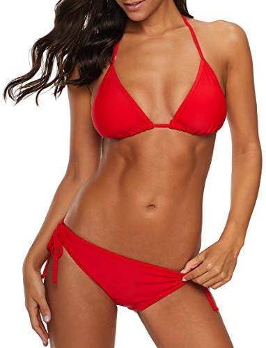 American Trends Women's String Two Piece Halter Top Triangle Bikini Set with Tie Side Bottom Sexy Swimsuit Bathing Suits XS