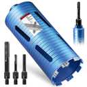 4 1/4" Dry Core Drill Bit, 5/8"-11 Thread, with 3 Adapters Included: SDS Plus, SDS Max and 1/2" Hex Shank, 9.5" Drilling Depth, 4.25in Core Bits for Concrete, Brick, Block, Stucco and Masonry