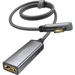 WARRKY Video Capture Card with 100W Power Delivery & Right-Angle USB-C | 1080P 60Hz HD | Streaming Capture Card Designed for Quest 3 / iPad, Compatible with Switch, PS5, PS4