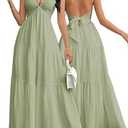 Narecte Women's Maxi Summer Dresses Halter V Neck Beach Dresses for Women A-Line Casual Dress for Vacation, Green, Small