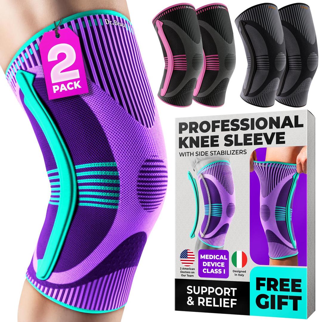 DR. BRACE ELITE Knee Brace with Size Stabilizer (2 Pack) Knee Brace for Women & Men, Workout, Sports, Daily Knee Compression Sleeve for Maximum Knee Pain Support & Fast Recovery (Galaxsis, Medium)