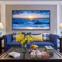 Wapluam Black Framed Canvas Wall Art - Large Blue Ocean Beach Wall Painting for Living Room, Bedroom & Office Decor