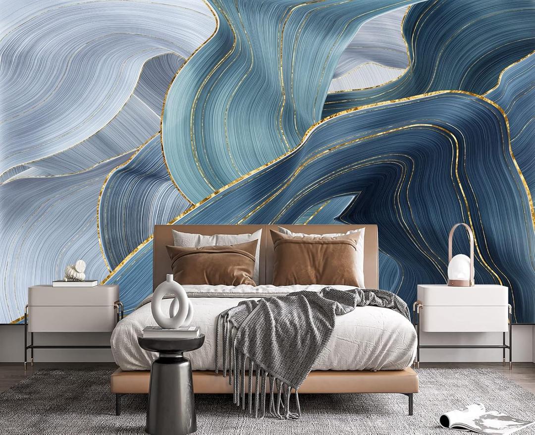Gilding Marble Blue Wall Mural Wallpaper for Bedroom 103" x 69" (No.49)