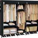 Portable Closet, 77.6 Inch Extra Large Capacity Wardrobe Closet with Cover, Clothes Storage Organizer with Shelves and 3 Hanging Rods, Easy to Assembly, Black PCT223B01