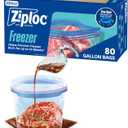 Ziploc Gallon Food Storage Freezer Bags, Stand-Up Bottom, Easy to Fill, 80 Count