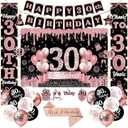 30th Birthday Decorations for Women, 58Pcs Happy 30th Birthday Party Supplies, LED Lights Happy 30th Bday Banner Set, Balloons, Numbers, Sash & Backdrop for 30 Year Old Decorations for Her, Rose Gold