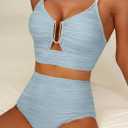 Herseas 2 Piece Bikini Set U-Wire Cutout Popular Swimsuit High Waisted Textured 2026 Summer Beach Swim Bathing Suits (Blue, S)