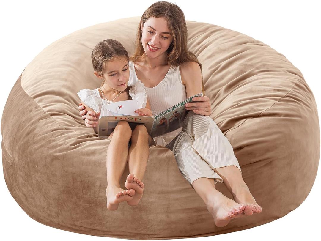 Large Bean Bag Chair for Adults/Kids with Filling, 3 ft Memory Foam Bean Bag Chairs with Filler Included, Ultra Soft Dutch Velvet Fabric, Bean Bag for Living Room - 3 Foot,Camel