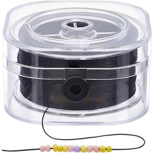 PH PandaHall 175 Yards Black Elastic String, 0.3mm Flat Elastic Cord Beading Thread Cord Stretchy Bracelet Strings Elastic Thread String with Organizing Case for Bracelet Necklace Jewelry DIY Craft