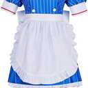 Women Cosplay Costume Blue Maid Dress Uniform Outfit Full Set, 1XL