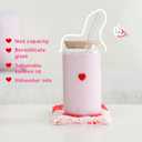 2 x Coquette Aesthetic Glass Can Cup with Bamboo Lid and Straw, 16oz Cute Red Heart Travel Tumbler, Iced Coffee Matcha Smoothie Cup, Trendy Stuff Gifts for Women, Girl Gifts