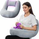 Crochet Pillow for Lap Support - Reading Pillow for Laptop with Extra Back Pillow for Support, Enlarged Gaming Pillow for Lap, Multi-Purpose Reading Pillow for Gaming/Working/Crocheting, Grey