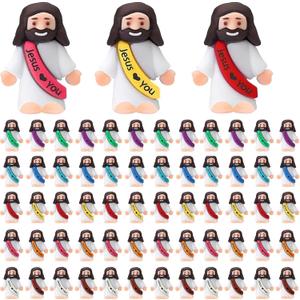 AKFAHOIF 60PCS Little Jesus Figures, Mini Jesus Figurines in Bulk, Multicolor Tiny Jesus Figures, Miniature Figurines to Hide and Seek Religious Gifts for Easter Egg Stuffers