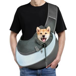 Dog Sling Carrier, Mesh Breathable Puppy Sling with Soft Adjustable Widen Padded Strap, Hand-Free Dog Purse Carriers for Small Dogs Cats, Pet Carrier Backpack for Travel Outdoor, Blue