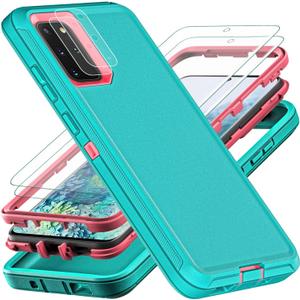 for Samsung Galaxy S20 Plus Case, Military Grade Shockproof/Drop Proof/Dust Proof Case with 2Pcs Self Healing Flexible TPU Screen Protector & Camera Lens Protector (Aqua Blue/Pink)