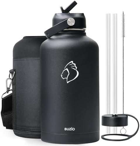 BUZIO Vacuum Insulated Stainless Steel Water Bottle 64oz (Cold for 48 Hrs/Hot for 24 Hrs) BPA Free Double Wall Travel Mug/Flask for Outdoor Sports Hiking, Cycling, Camping, Running