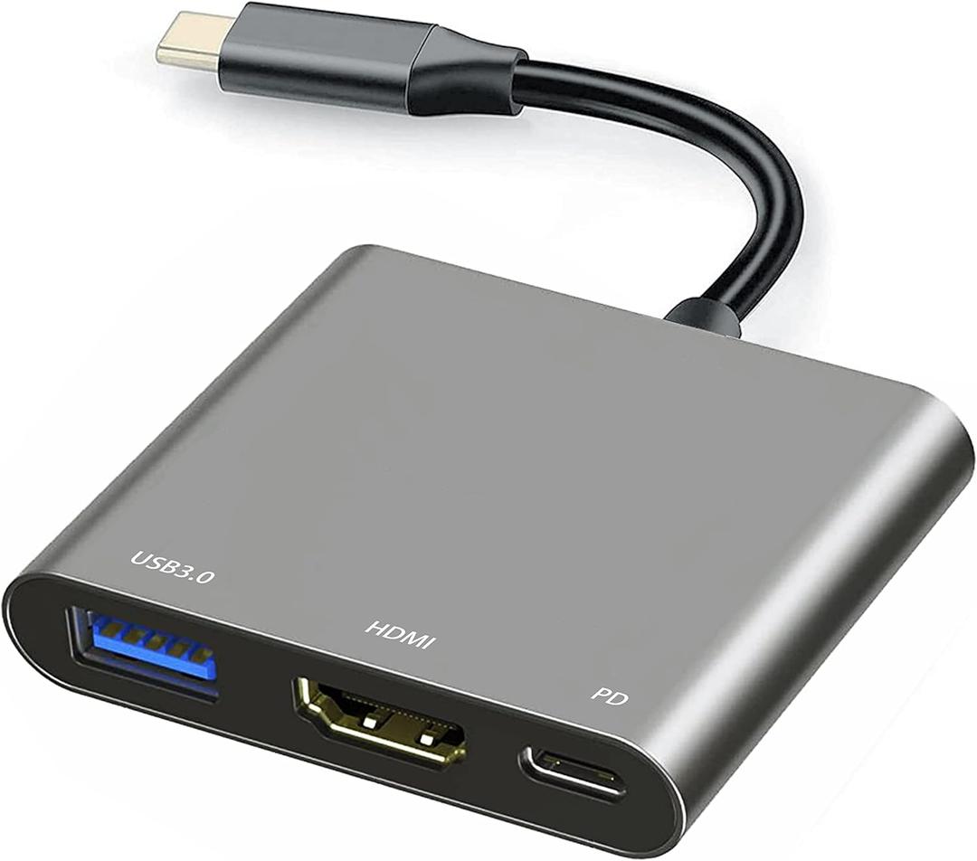 USB C to HDMI Multiport Adapter Cable with Charging Port, USBC HDMI Adapter Converter for Mac iPad pro MacBook, 4K HDMI to USB C Hub Adapter for Monitor Laptop, USB-C to USB 3.0 Adapter 10Gbps Dongle