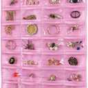Bloss Mothers Day Gifts, Hanging Jewelry Organizer, Double Sided 80 Pocket Jewelry Chain Storage Bag 2 Layer of Fabric Jewelry Organizer Holder for Necklace Bracelet Earring Ring Chain (Pink)